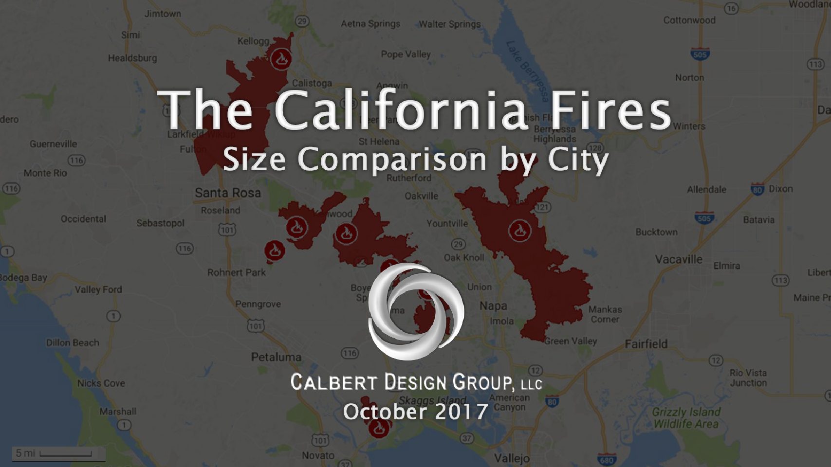 California Fire Map:Size Comparison by City